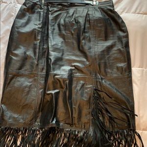 Black Leather Skirt with Finge